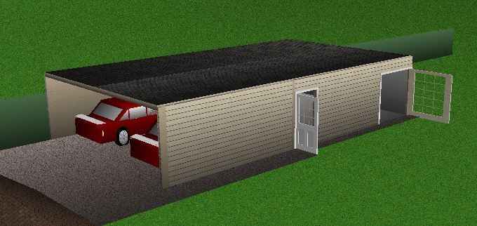 Garage bois toit plat avec b?cher ferm?, surface au sol 88,70m2