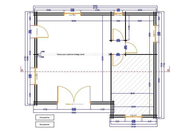 plan au sol maison bois